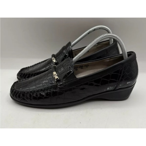 Waldlaufer Black Leather Croc Embossed Slip On Loafers Shoes US Womens 9 - Picture 2 of 7